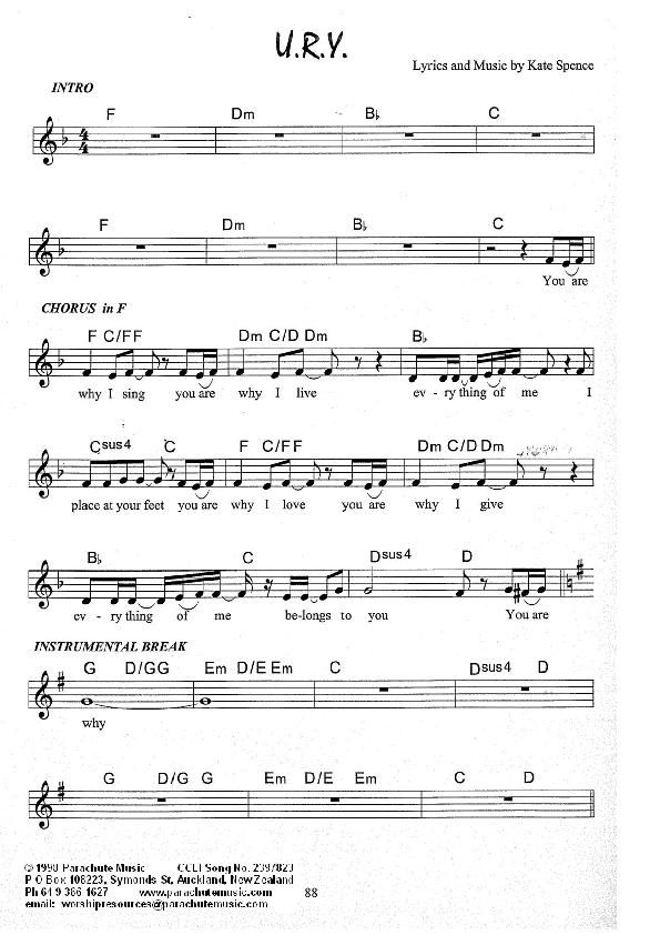 U.R.Y. Lead Sheet (Kate Wray)
