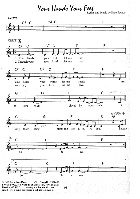 Your Hands Your Feet Lead Sheet (Kate Wray)