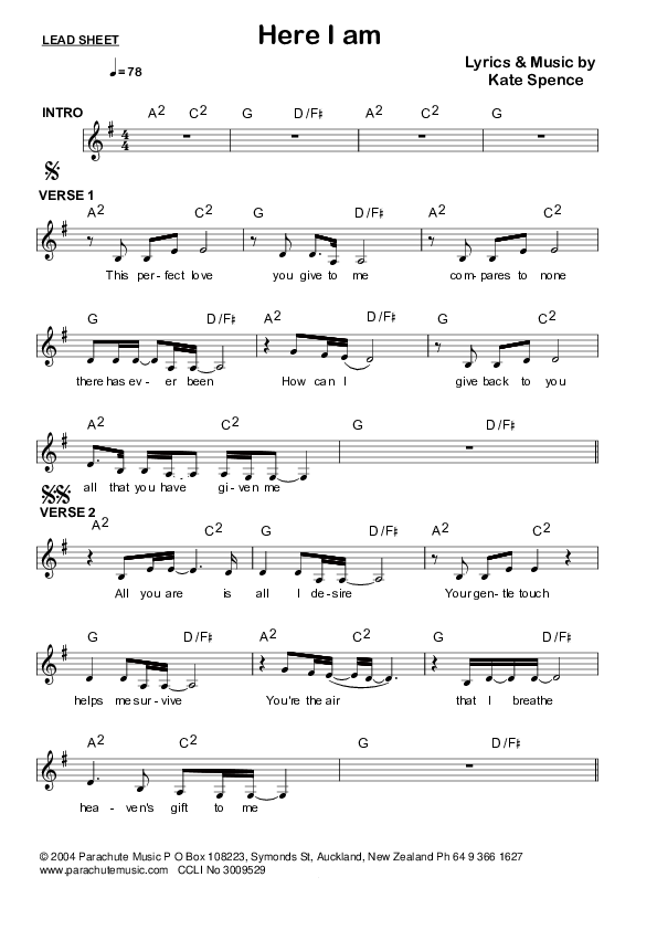 Here I Am Lead Sheet (Kate Wray)