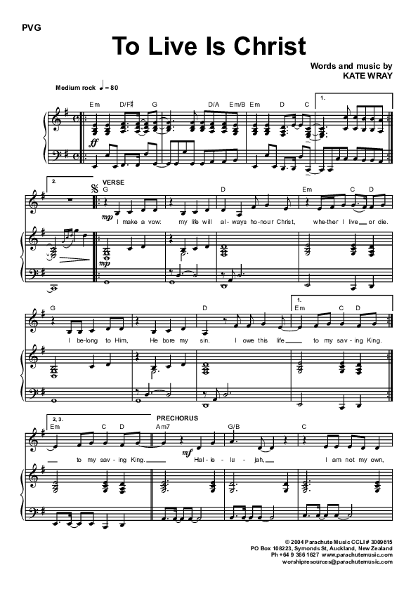 To Live Is Christ Lead Sheet (Kate Wray)