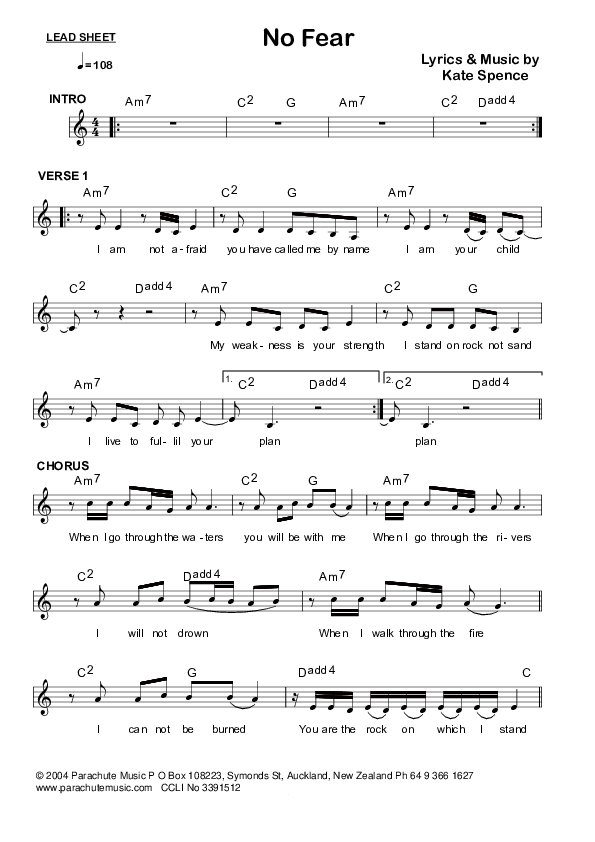 No Fear Lead Sheet (Kate Wray)