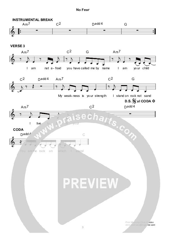 No Fear Lead Sheet (Kate Wray)