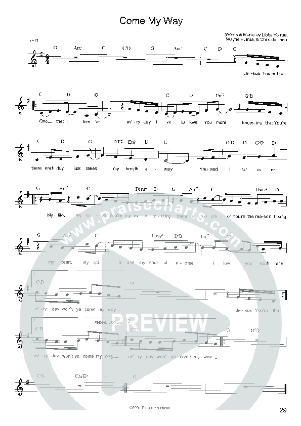 Come My Way Lead Sheet (Parachute Band)