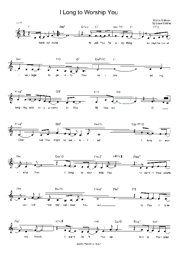 I Long to Worship You Lead Sheet (Parachute Band)