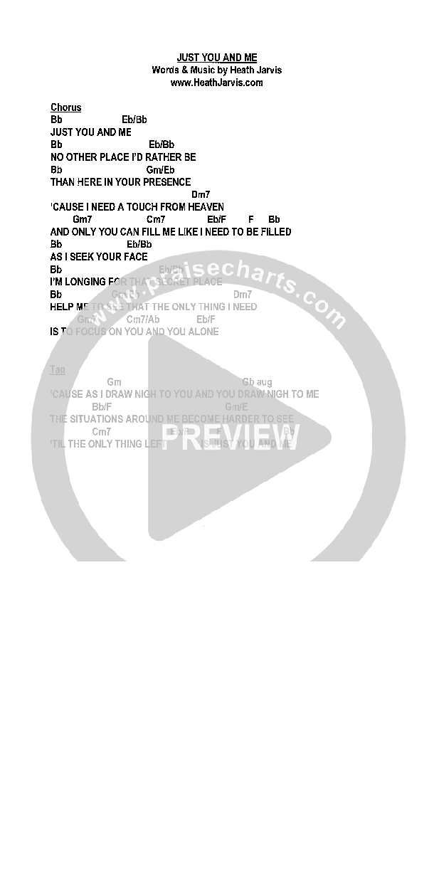 Just You And Me Chords & Lyrics (Heath Jarvis)