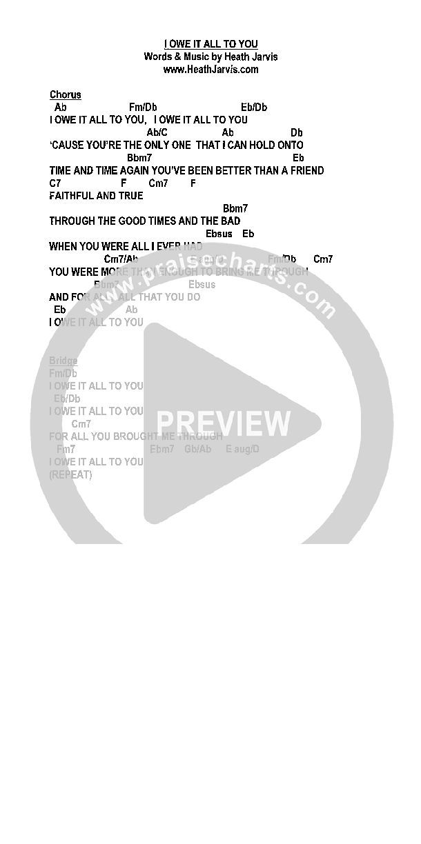 I Owe It All To You Chords & Lyrics (Heath Jarvis)