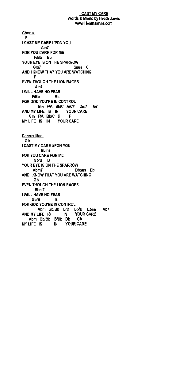 I Cast My Care Chords & Lyrics (Heath Jarvis)