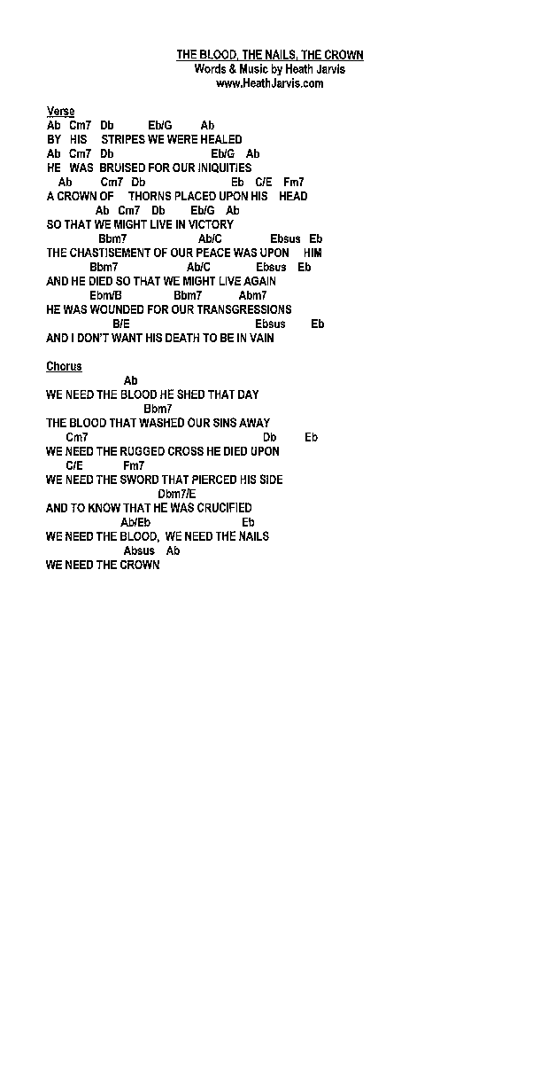 The Blood The Nails The Crown Chords & Lyrics (Heath Jarvis)