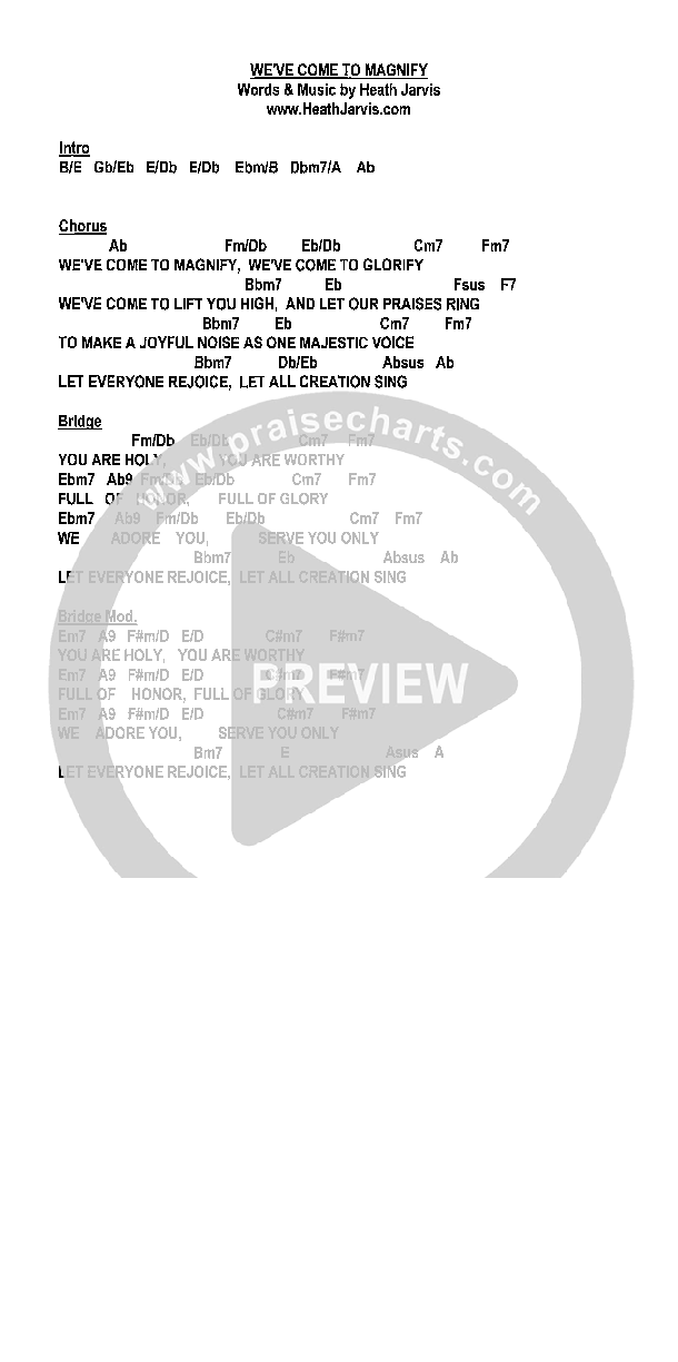 I Worship You (Reprise) Chords & Lyrics (Heath Jarvis)
