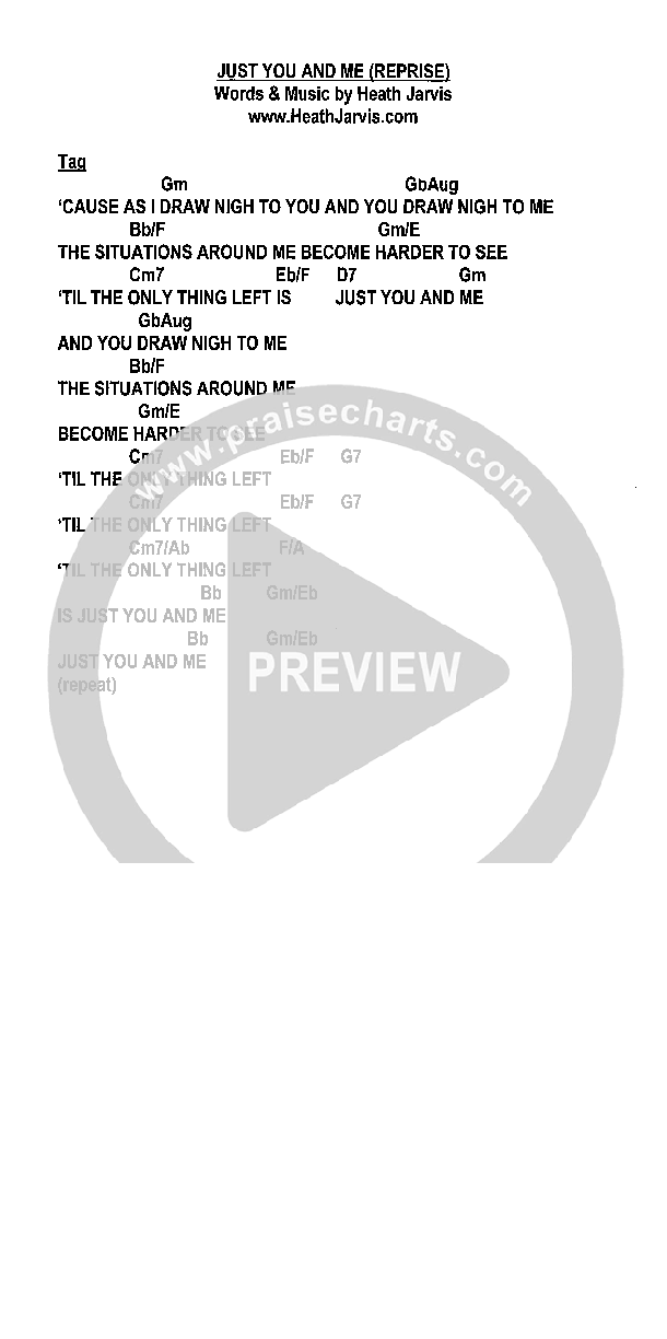 Just You And Me (Reprise) Chords & Lyrics (Heath Jarvis)