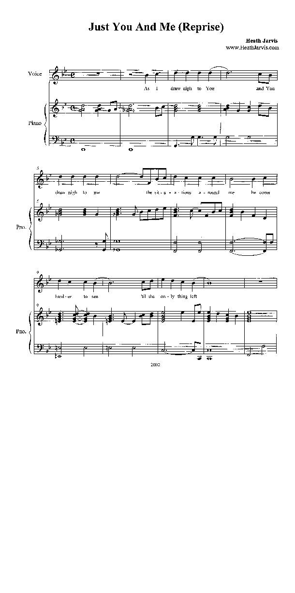 Just You And Me (Reprise) Lead & Piano (Heath Jarvis)