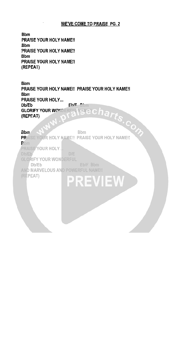 We've Come To Praise Chords & Lyrics (Heath Jarvis)