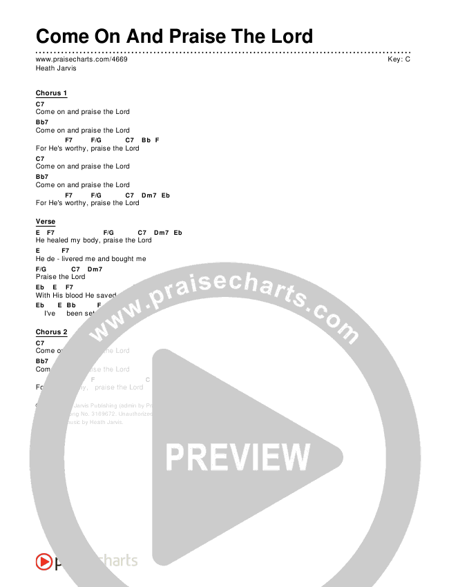 Come On And Praise The Lord Chords & Lyrics (Heath Jarvis)