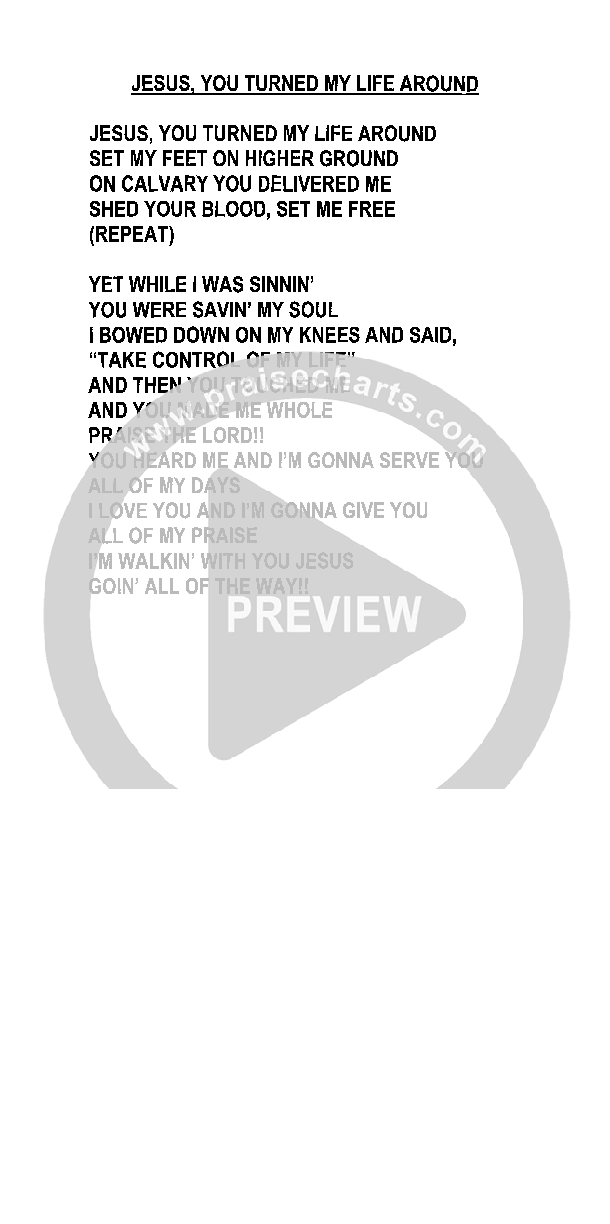 Jesus You Turned My Life Around Chords & Lyrics (Heath Jarvis)