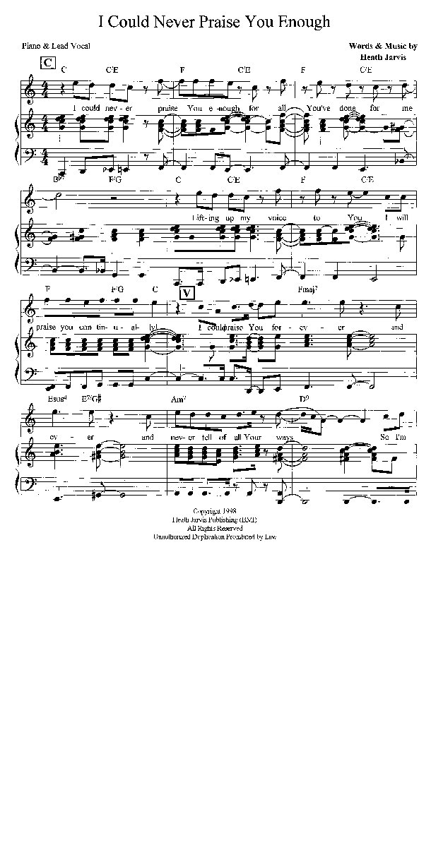I Could Never Praise You Enough Lead & Piano (Heath Jarvis)