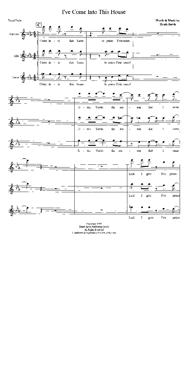 I've Come Into This House Lead Sheet (SAT) (Heath Jarvis)