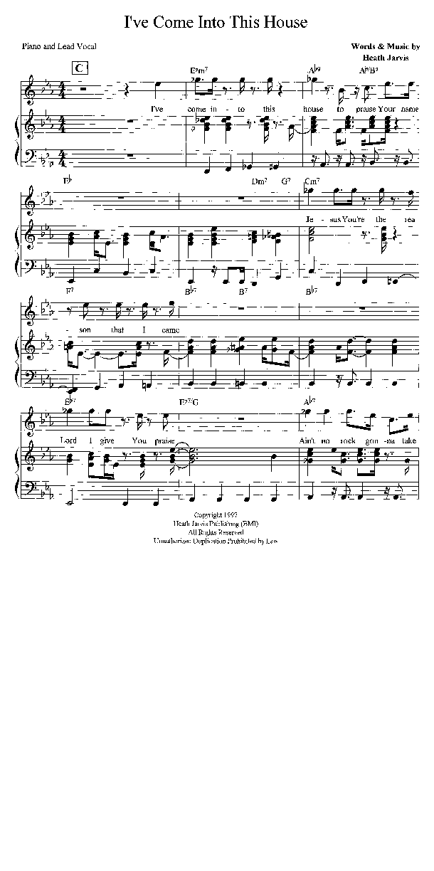 I've Come Into This House Lead & Piano (Heath Jarvis)