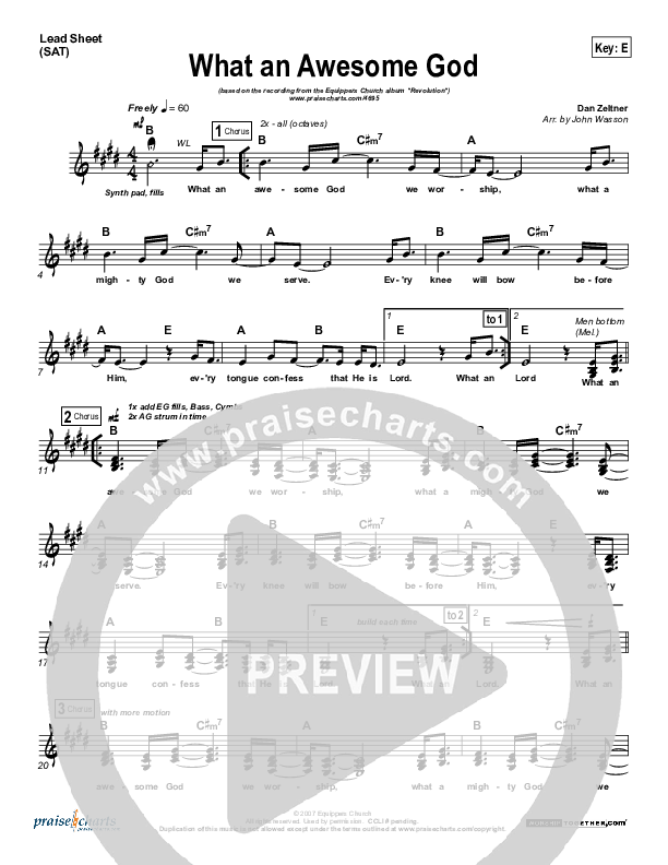 What An Awesome God Lead Sheet (Equippers Church)