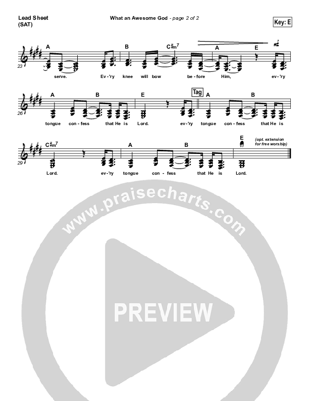 What An Awesome God Lead Sheet (Equippers Church)
