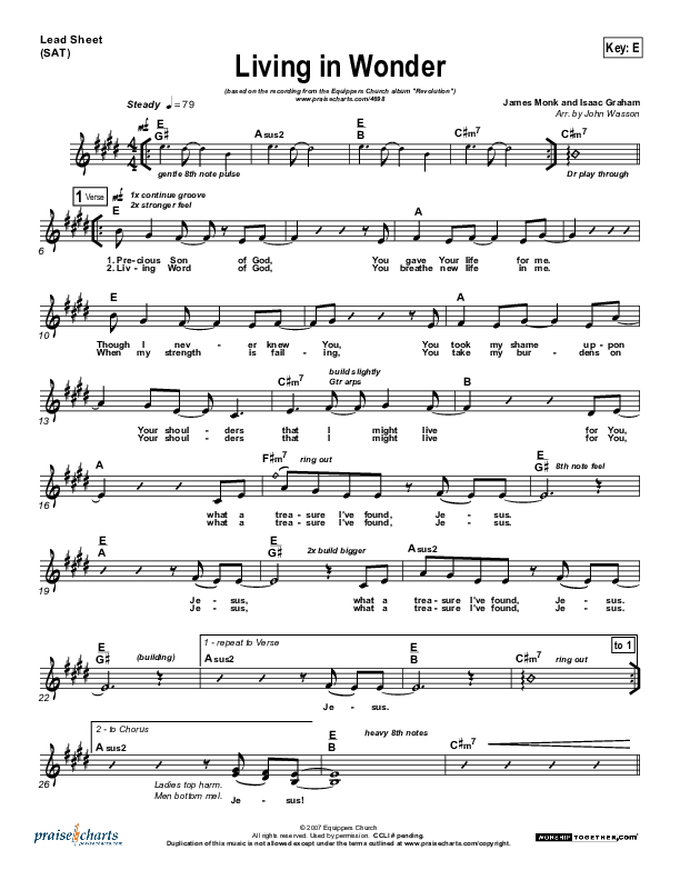 Living In Wonder Lead Sheet (Equippers Church)