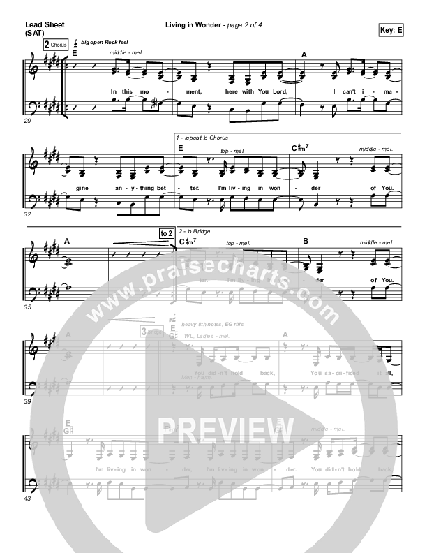 Living In Wonder Lead Sheet (Equippers Church)