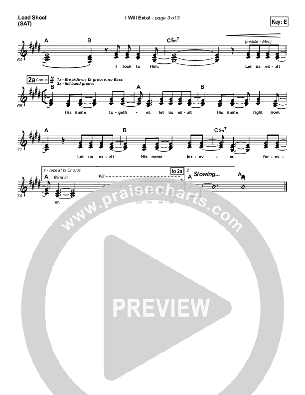 I Will Extol Lead Sheet (Equippers Church)