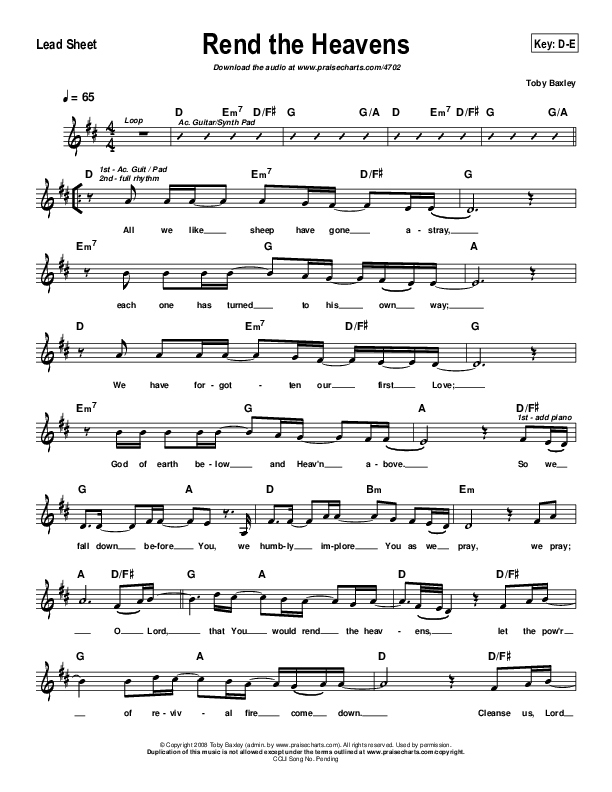 Rend The Heavens Lead Sheet (Toby Baxley)