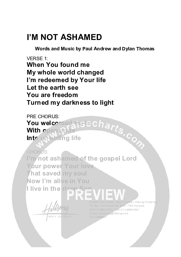 I'm Not Ashamed Chords & Lyrics (Hillsong Kids)