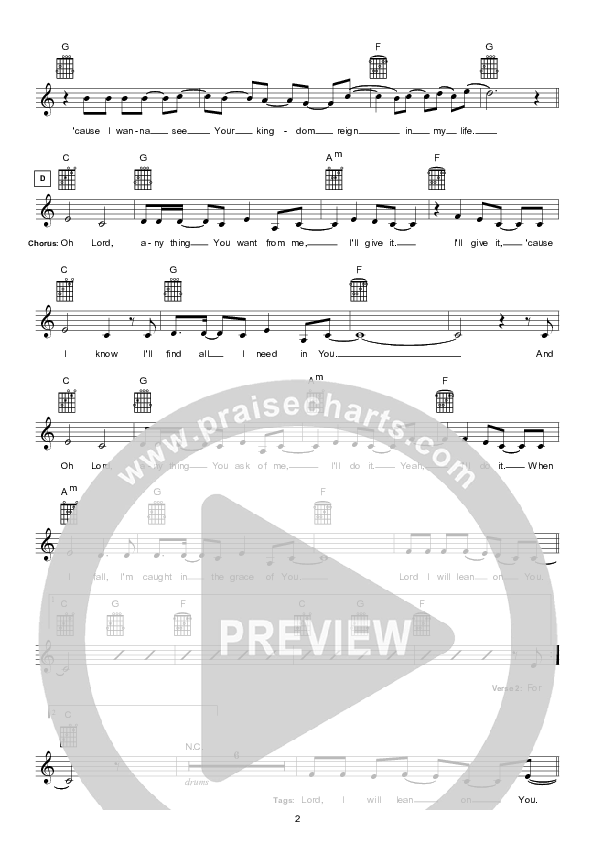 Lean On You Lead Sheet (Hillsong Kids)