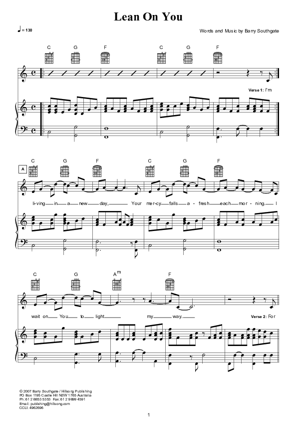 Lean On You Piano/Vocal (Hillsong Kids)