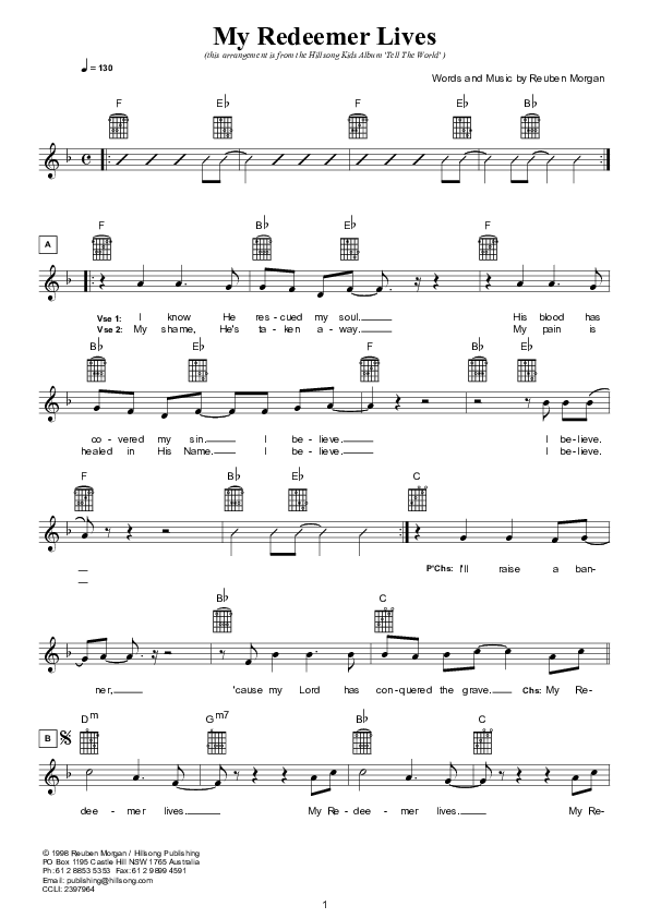 My Redeemer Lives Lead Sheet (Hillsong Kids)