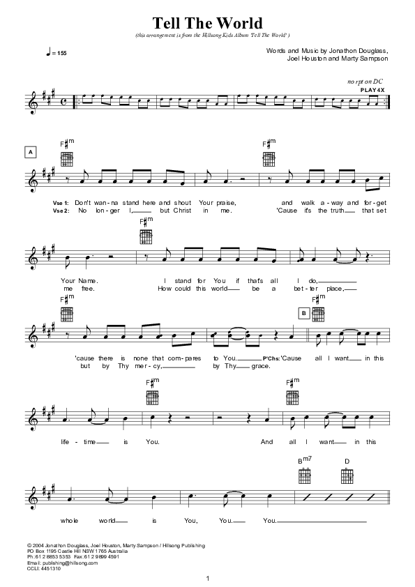 Tell The World Lead Sheet (Hillsong Kids)