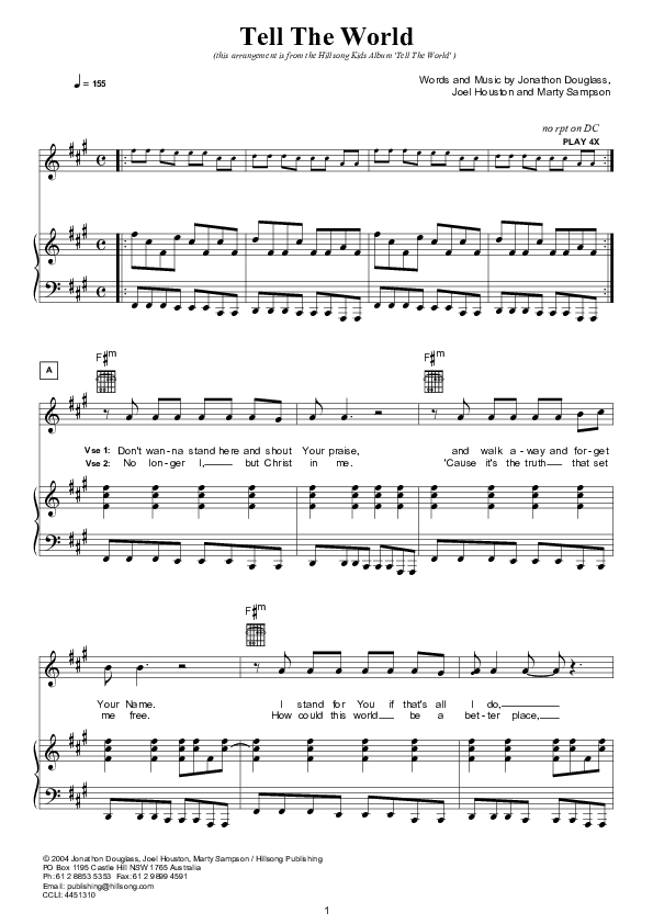 Tell The World Lead & Piano (Hillsong Kids)