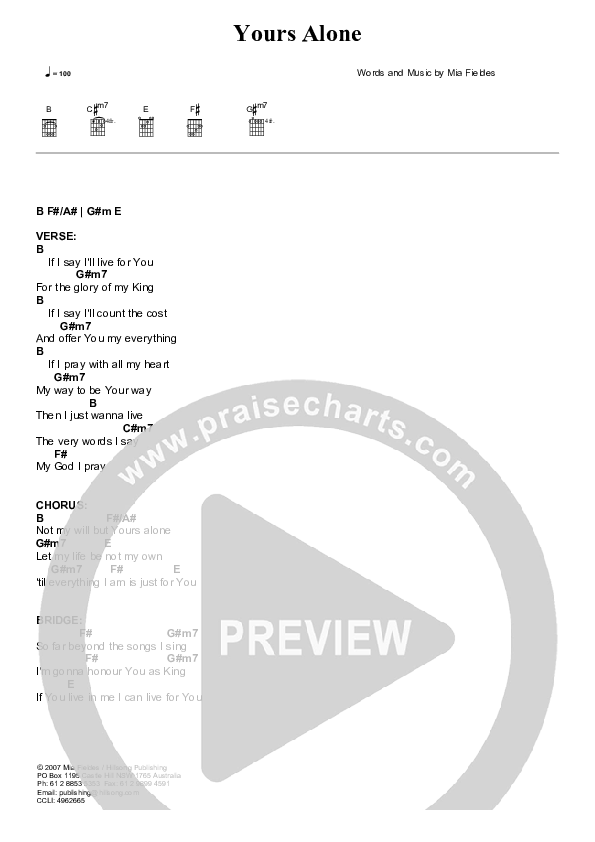 Yours Alone Chord Chart (Hillsong Kids)
