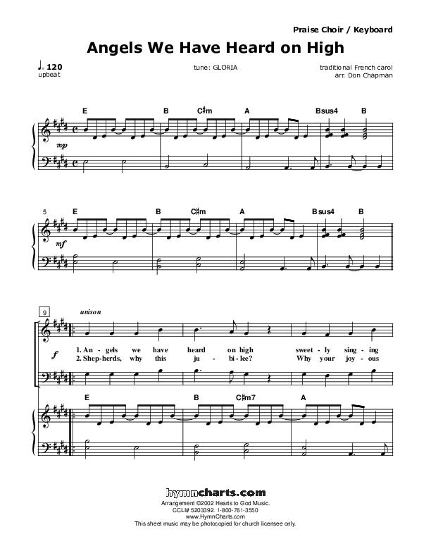 Angels We Have Heard On High Choir Sheet (Don Chapman)