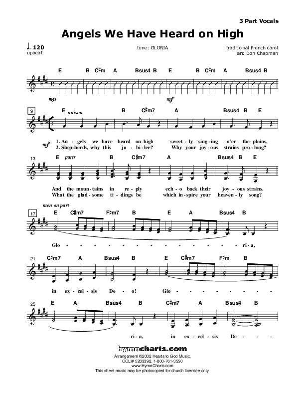 Angels We Have Heard On High Lead Sheet (SAT) (Don Chapman)