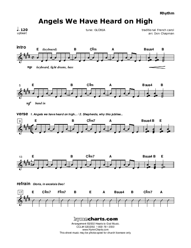 Angels We Have Heard On High Rhythm Chart (Don Chapman)