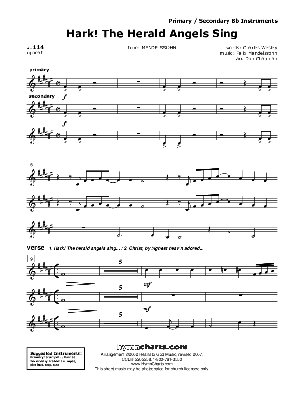 Hark The Herald Angels Sing Bb Instruments (Don Chapman)
