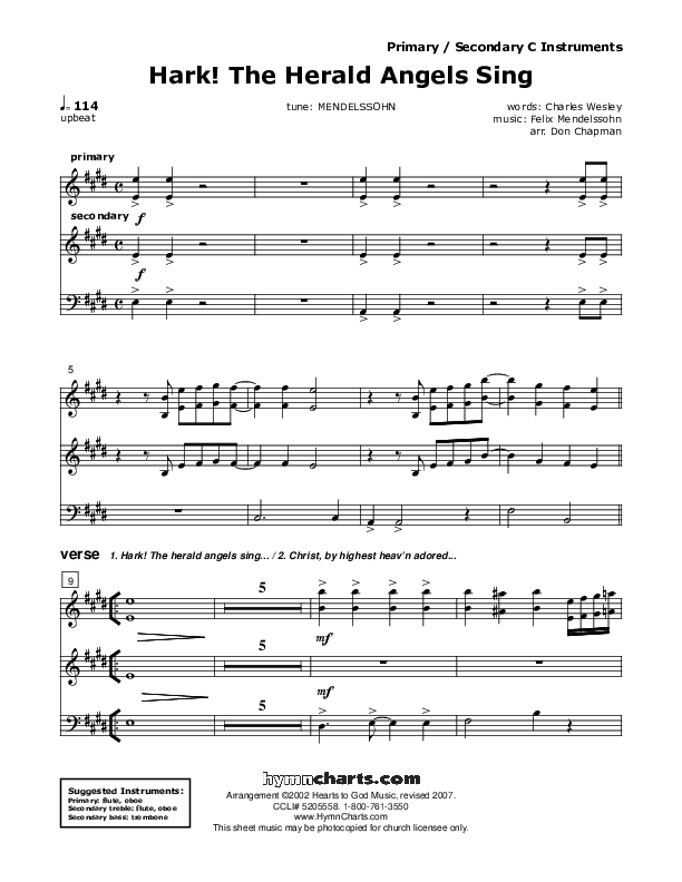 Hark The Herald Angels Sing C Instruments (Don Chapman)