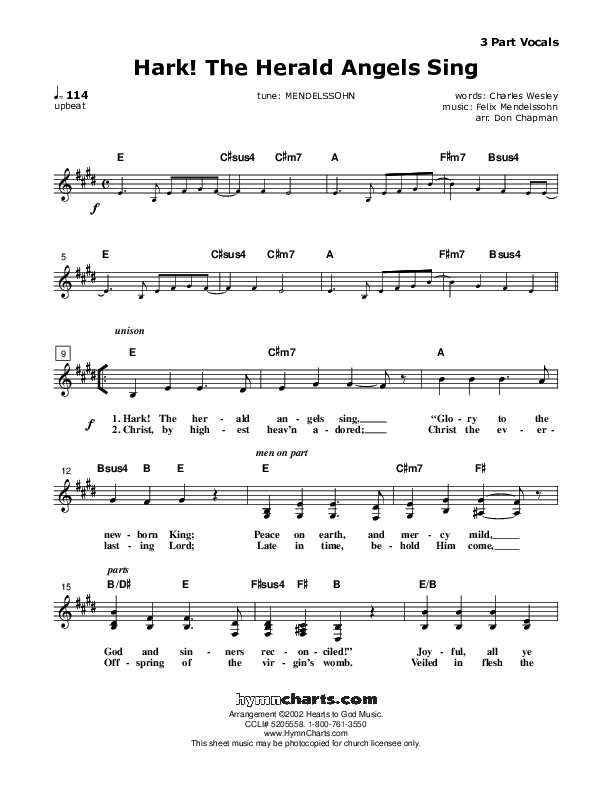 Hark The Herald Angels Sing Lead Sheet (SAT) (Don Chapman)