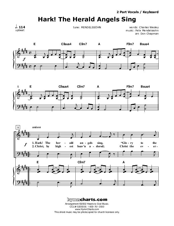 Hark The Herald Angels Sing Lead & Piano (Don Chapman)