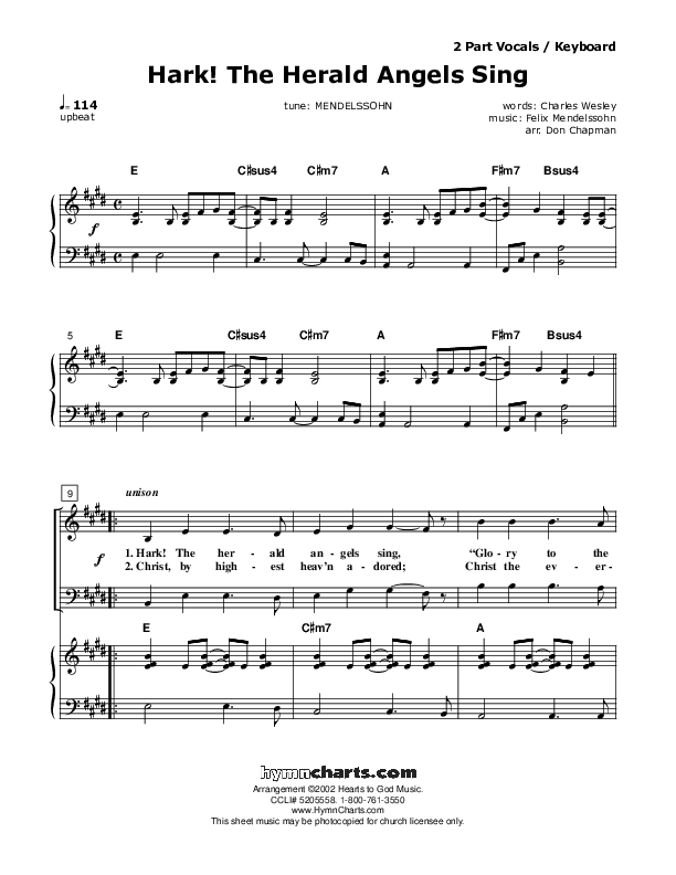 Hark The Herald Angels Sing Piano/Vocal (Don Chapman)