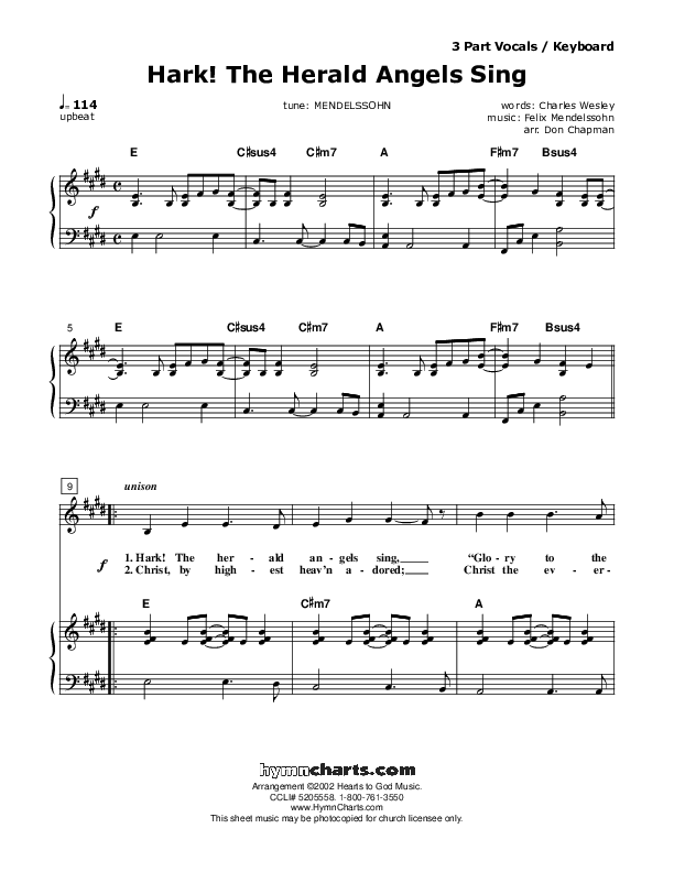 Hark The Herald Angels Sing Piano/Vocal (SAT) (Don Chapman)