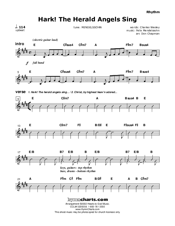 Hark The Herald Angels Sing Rhythm Chart (Don Chapman)