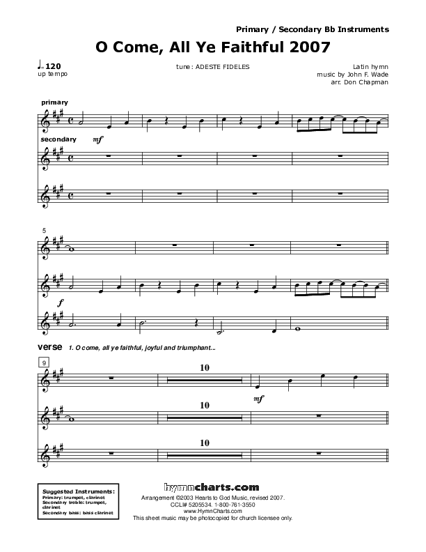 O Come All Ye Faithful Bb Instruments (Don Chapman)