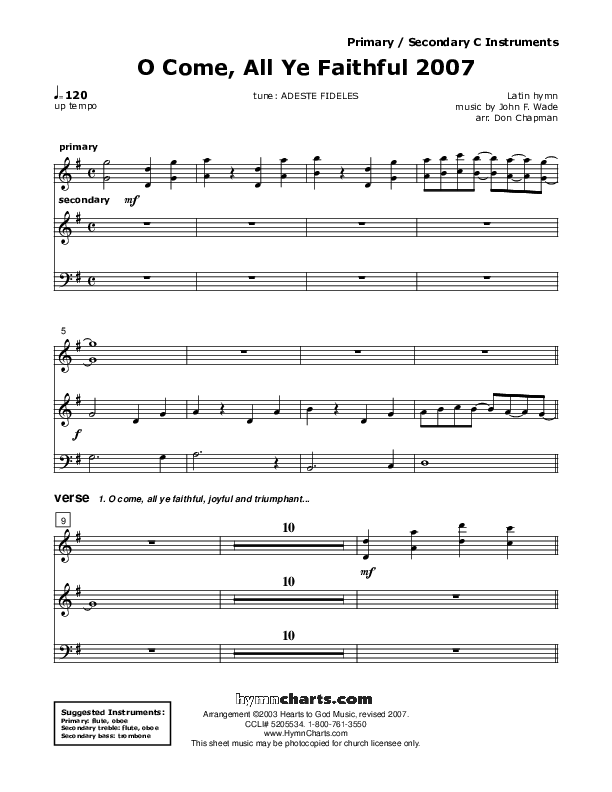 O Come All Ye Faithful C Instruments (Don Chapman)