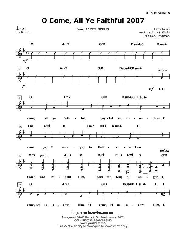 O Come All Ye Faithful Lead Sheet (SAT) (Don Chapman)