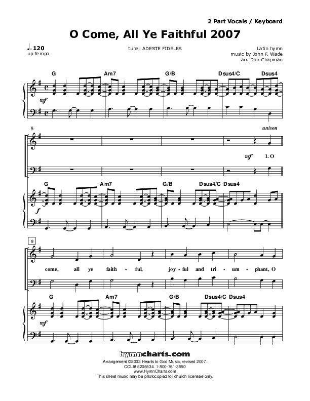 O Come All Ye Faithful Piano/Vocal (Don Chapman)