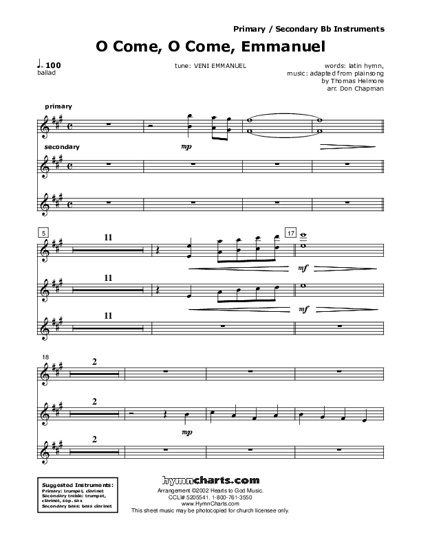 O Come O Come Emmanuel Bb Instruments (Don Chapman)