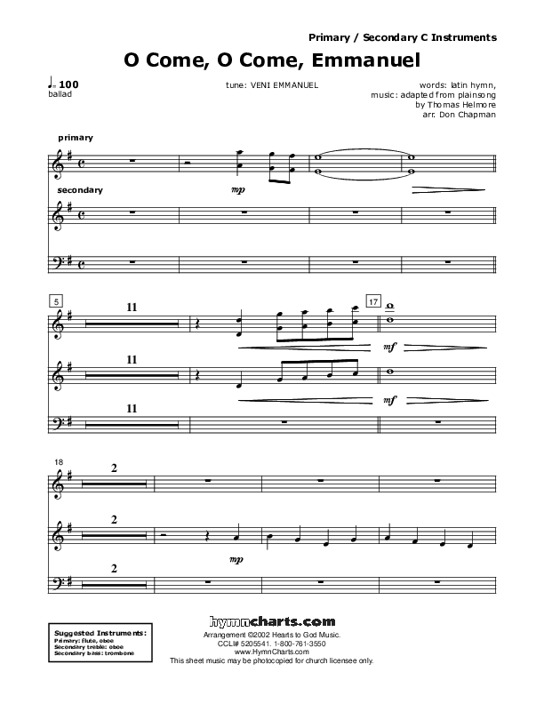 O Come O Come Emmanuel C Instruments (Don Chapman)